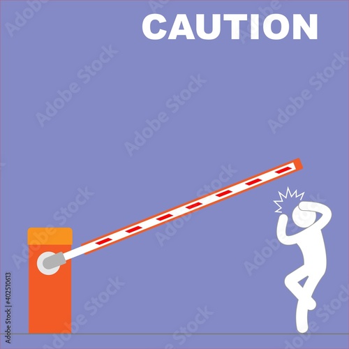 Parking car barrier hitting one person with the text caution, vector