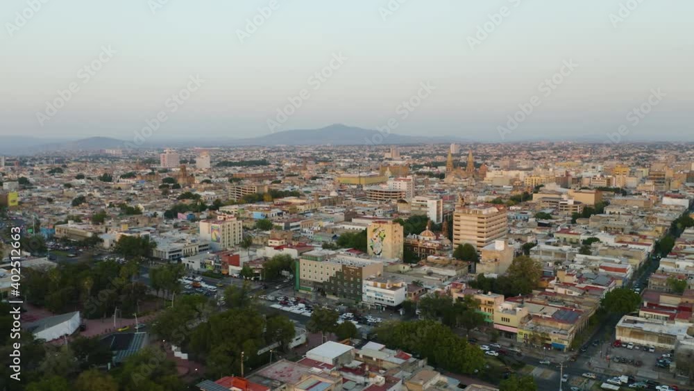 Aerial View. Guadalajara Cathedral in the Distance. Golden Hour. Aerial View. Guadalajara Cathedral in the Distance. Golden Hour.