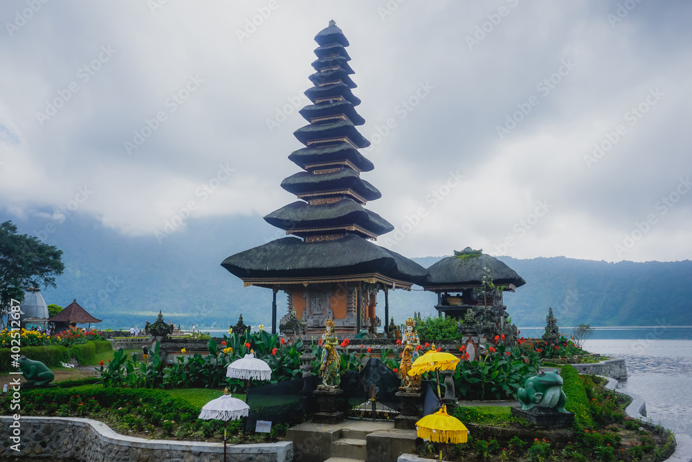 Picturesque Hindu temple Ulun Danu Beratan on the lake
