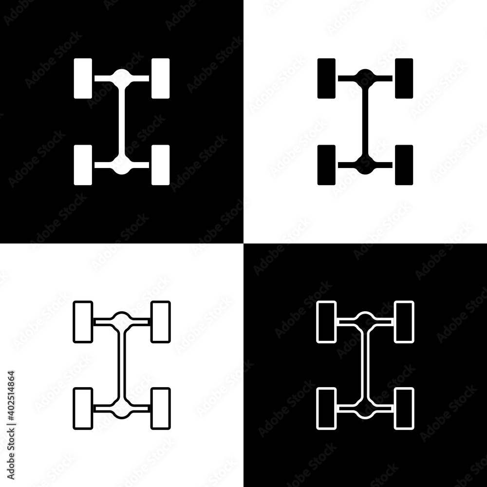 Set Chassis car icon isolated on black and white background. Vector. Set Chassis car icon isolated on black and white background. Vector.
