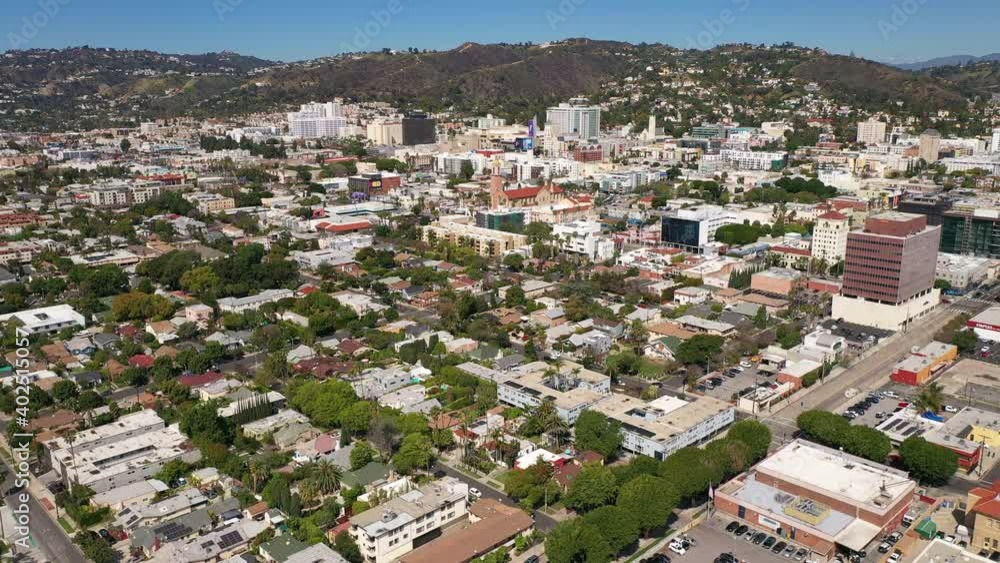 High aerial panning shot across Hollywood. 4K High aerial panning shot across Hollywood. 4K