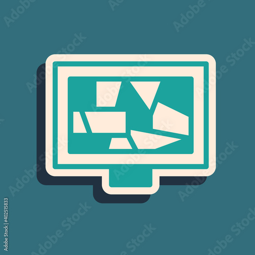 Green Picture art icon isolated on green background. Long shadow style. Vector.