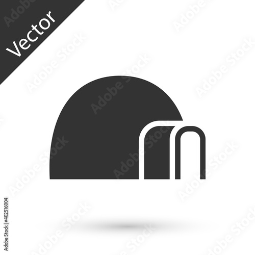 Grey Igloo ice house icon isolated on white background. Snow home, Eskimo dome-shaped hut winter shelter, made of blocks. Vector.
