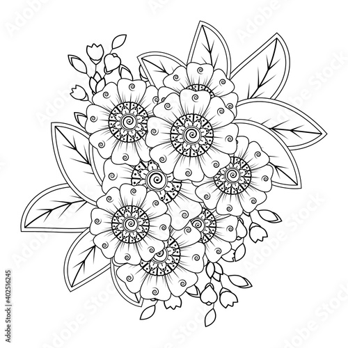 Mehndi flower for henna  mehndi  tattoo  decoration. decorative ornament in ethnic oriental style. doodle ornament. outline hand draw illustration. coloring book page.