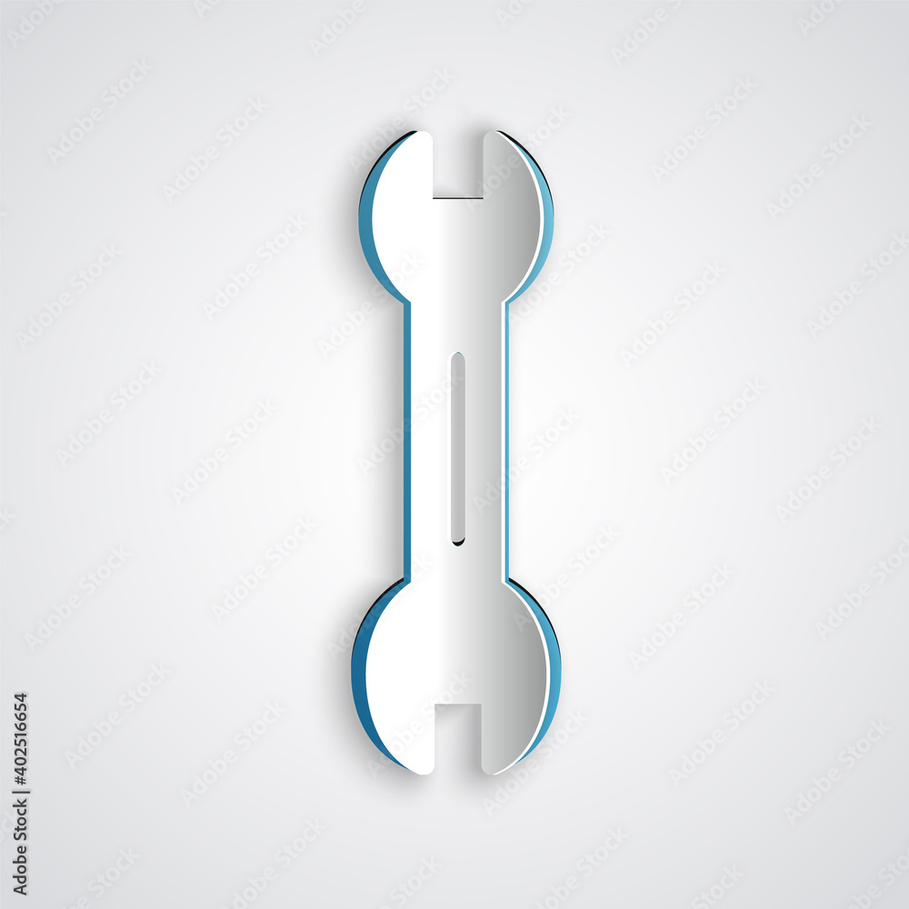 Paper cut Wrench spanner icon isolated on grey background. Paper art style. Vector. Paper cut Wrench spanner icon isolated on grey background. Paper art style. Vector.