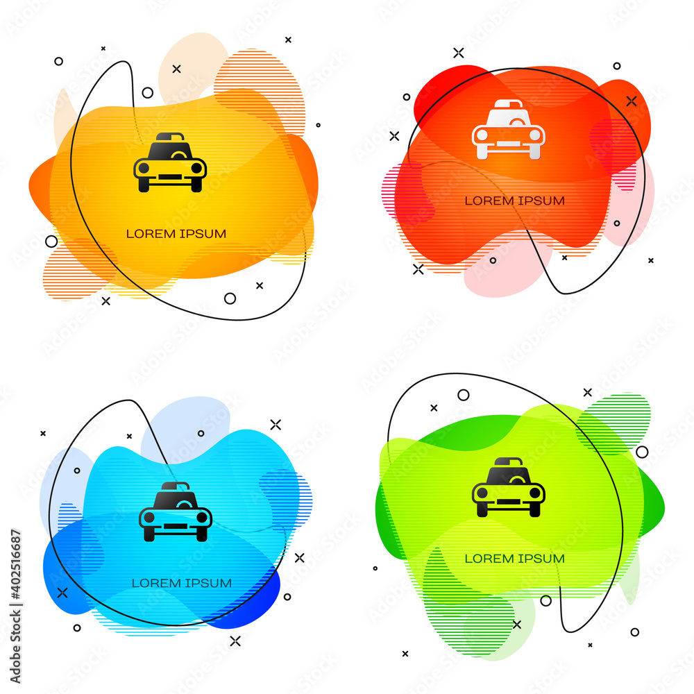 Black Police car and police flasher icon isolated on white background. Emergency flashing siren. Abstract banner with liquid shapes. Vector.