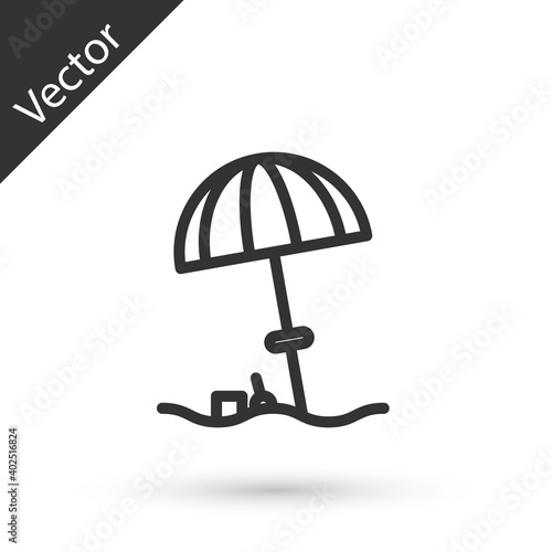 Grey line Sun protective umbrella for beach icon isolated on white background. Large parasol for outdoor space. Beach umbrella. Vector Illustration.