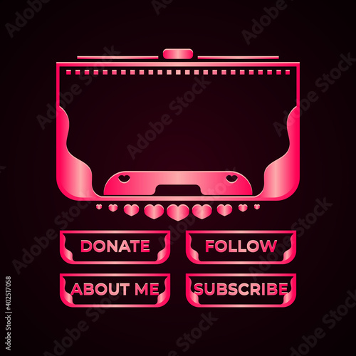 modern shiny pink twitch overlays layout panel with valentines theme vector illustration
