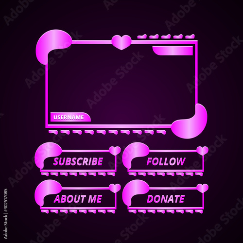 modern purple twitch overlays layout panel with valentines theme vector illustration