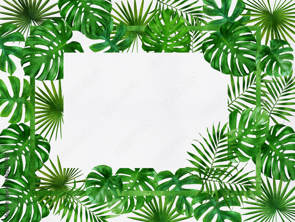 invitation card design, water color of tropical leaves