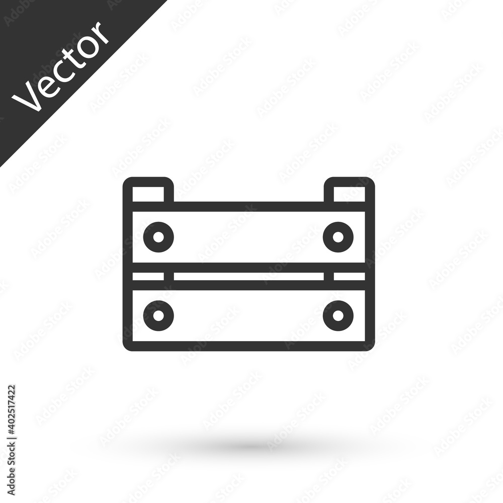 Grey line Wooden box icon isolated on white background. Grocery basket, storehouse crate. Empty wooden container for vegetables, products. Vector. Grey line Wooden box icon isolated on white background. Grocery basket, storehouse crate. Empty wooden container for vegetables, products. Vector.