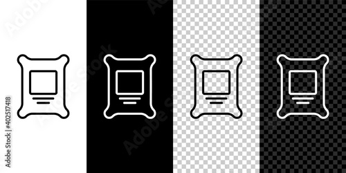 Set line Fertilizer bag icon isolated on black and white background. Vector.