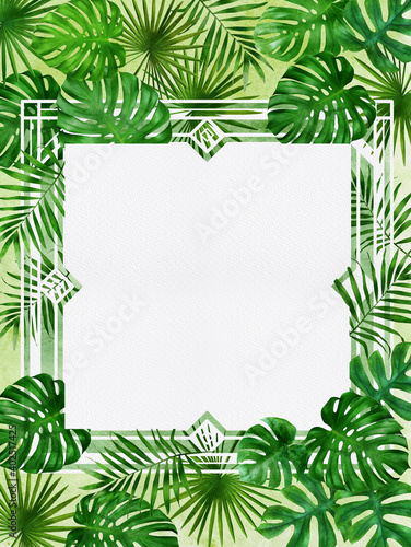 invitation card design  water color of tropical leaves