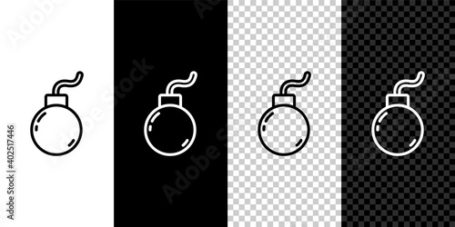 Set line Bomb ready to explode icon isolated on black and white background. Vector.