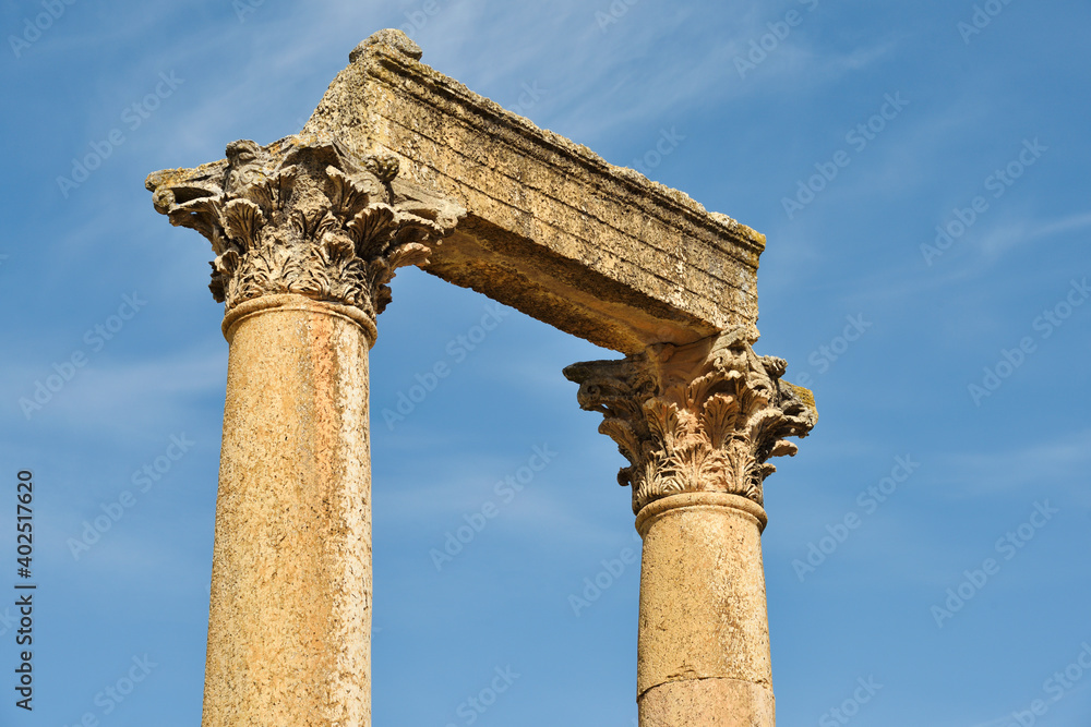 Columns of ruined Greco-Roman city in Jerash, Jordan