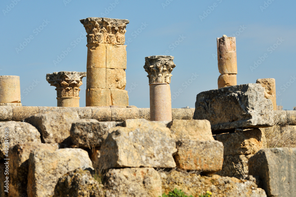 Columns of ruined Greco-Roman city in Jerash, Jordan