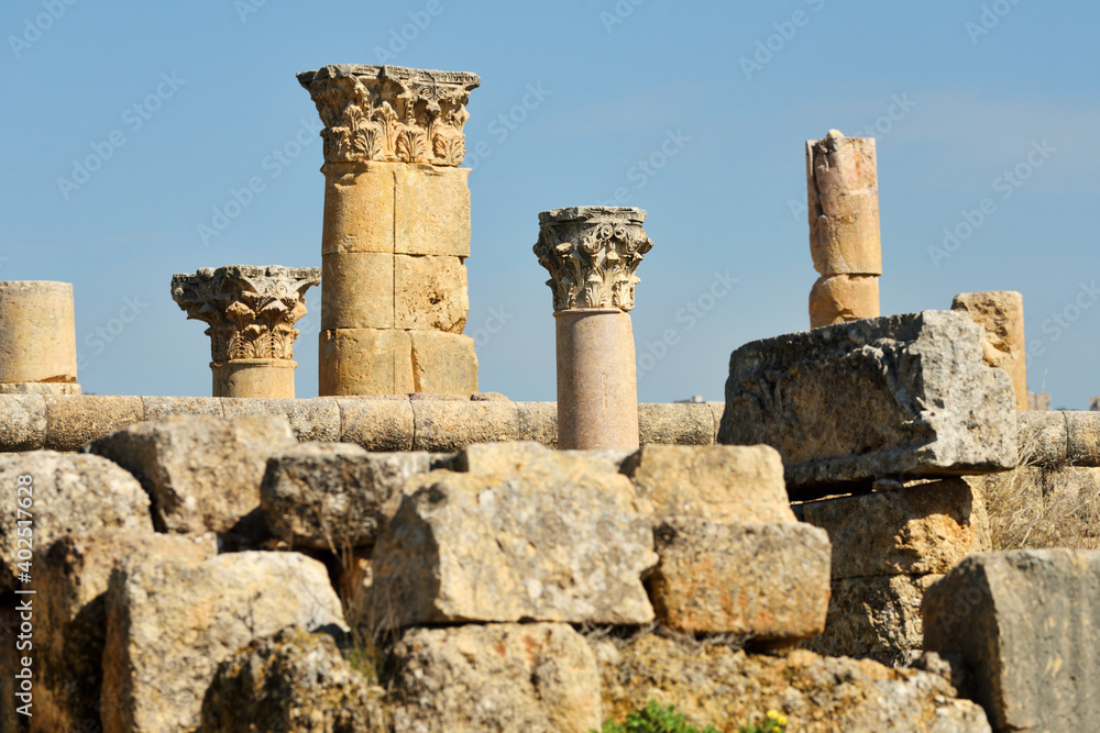 Columns of ruined Greco-Roman city in Jerash, Jordan Columns of ruined Greco-Roman city in Jerash, Jordan