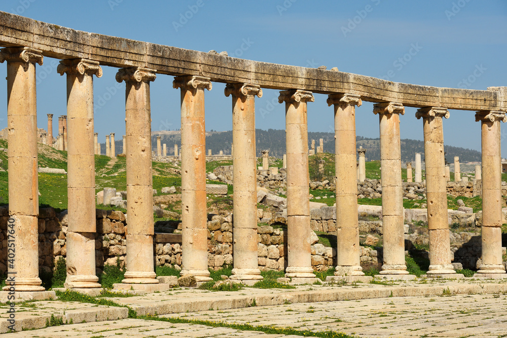 Columns of ruined Greco-Roman city in Jerash, Jordan Columns of ruined Greco-Roman city in Jerash, Jordan