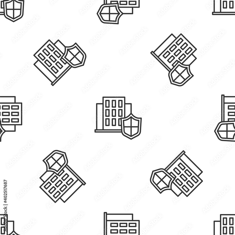 Grey line House with shield icon isolated seamless pattern on white background. Insurance concept. Security, safety, protection, protect concept. Vector.. Grey line House with shield icon isolated seamless pattern on white background. Insurance concept. Security, safety, protection, protect concept. Vector..