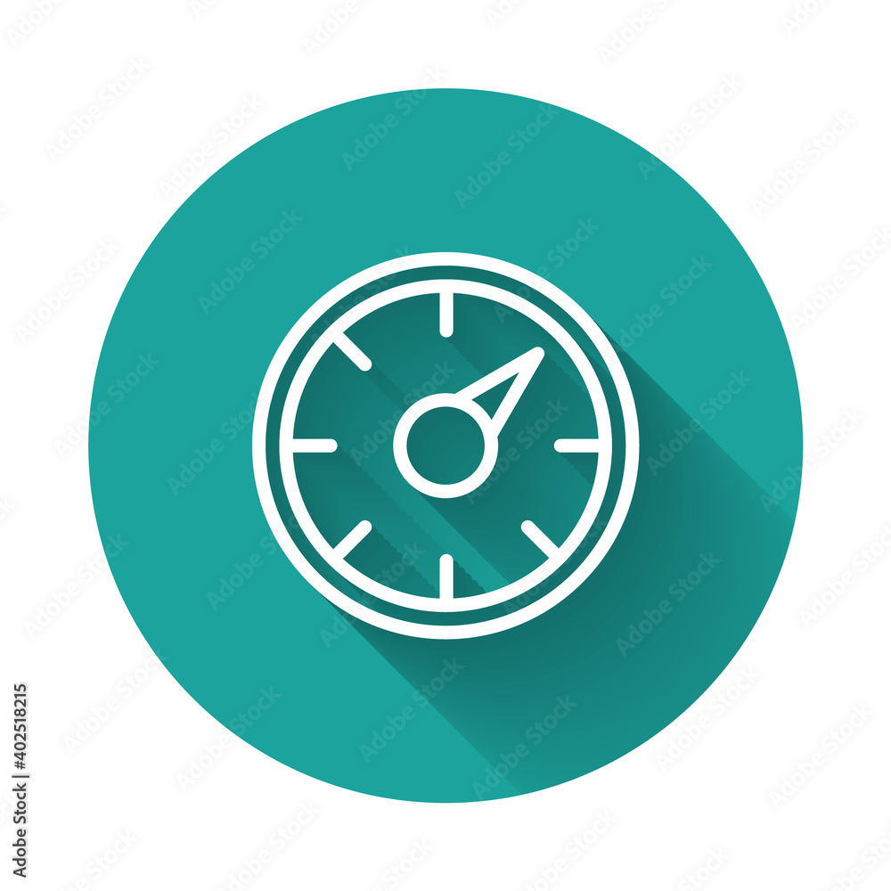 White line Digital speed meter concept with 5G icon isolated with long shadow. Global network high speed connection data rate technology. Green circle button. Vector. White line Digital speed meter concept with 5G icon isolated with long shadow. Global network high speed connection data rate technology. Green circle button. Vector.