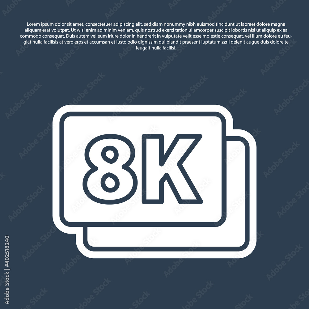 Blue line 8k Ultra HD icon isolated on blue background. Vector. Blue line 8k Ultra HD icon isolated on blue background. Vector.