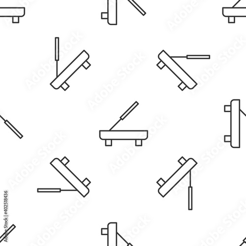 Grey line Scented spa stick on a wooden stand icon isolated seamless pattern on white background. Incense stick. Cosmetic procedure aromatherapy. Vector.