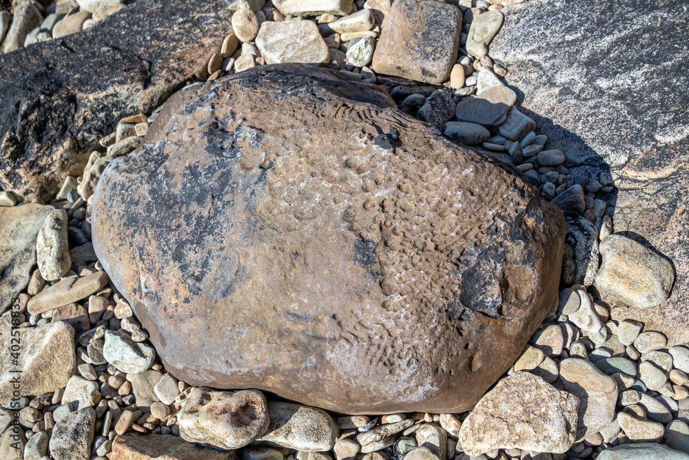 Obraz premium Stones close to the pier in Bruckless in County Donegal - Ireland.