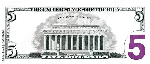 5 dollar bill back side for design purpose