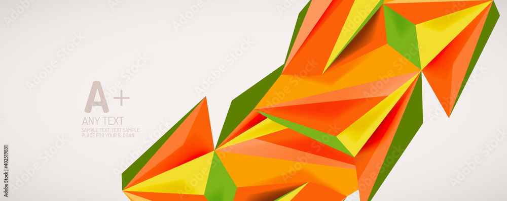 Vector triangle geometric backgrounds. Low poly 3d shape on light backdrop. Vector illustration for covers, banners, flyers and posters and other designs Vector triangle geometric backgrounds. Low poly 3d shape on light backdrop. Vector illustration for covers, banners, flyers and posters and other designs
