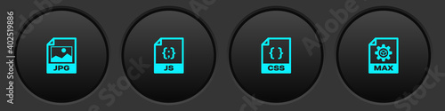 Set JPG file document, JS, CSS and MAX icon. Vector.