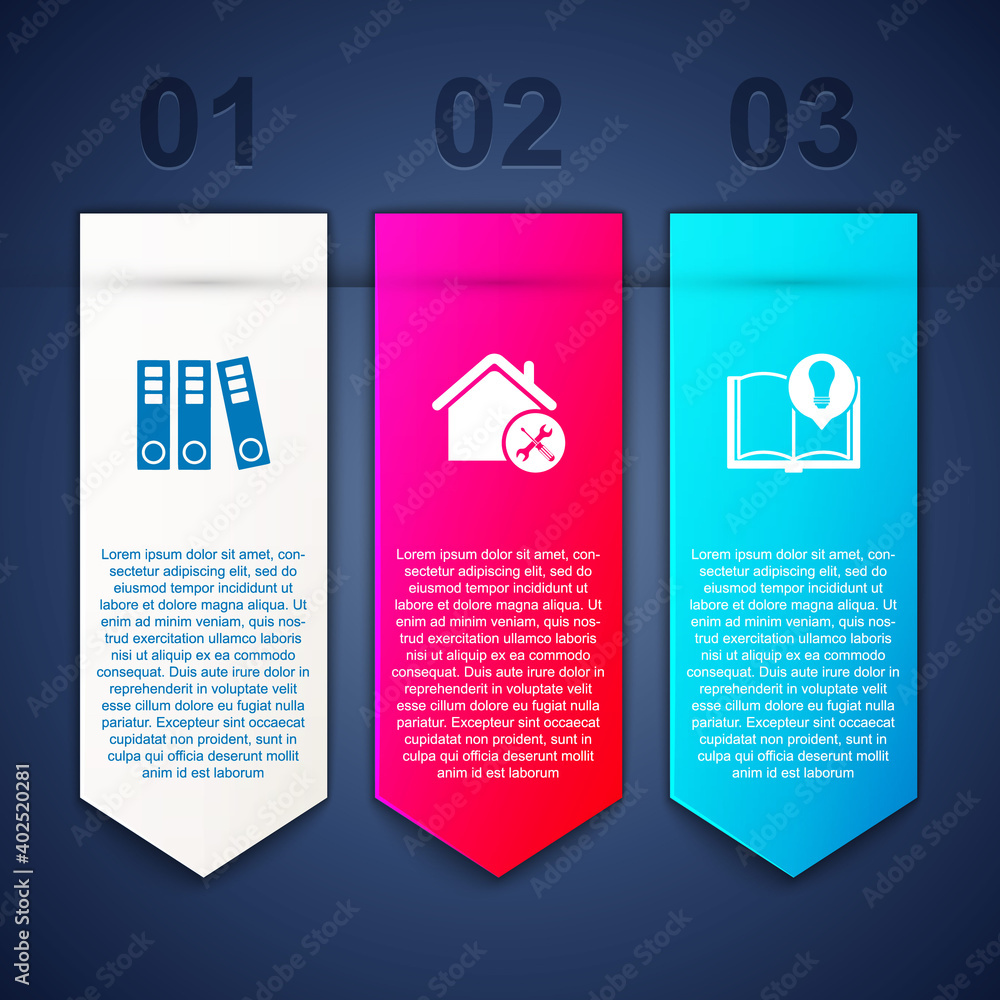 Set Office folders, House service and Interesting facts. Business infographic template. Vector. Set Office folders, House service and Interesting facts. Business infographic template. Vector.