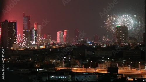Wallpaper Mural Blurred video background of fireworks or fireworks arranged according to the event or New Year festival, various Christmas events, let tourists watch the beauty of light and sound at night. Torontodigital.ca