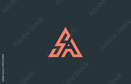 connected alphabet letter sa logo design in triangle shape