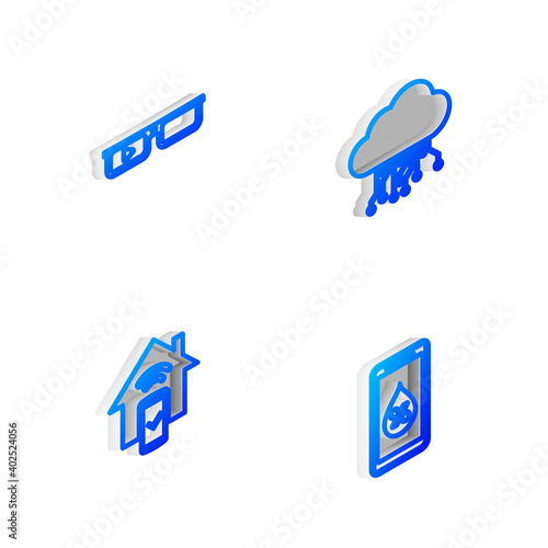 Set Isometric line Internet of things, Smart glasses, home remote control system and Humidity for smart icon. Vector.