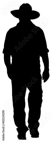 Silhouette of a cowboy, vector graphic in black on white background 