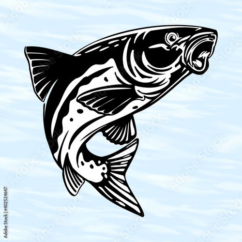 Fishing Logo, Fish jumping isolated on white background