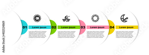 Set line Eclipse of the sun, Moon and stars, Sun and icon. Business infographic template. Vector.