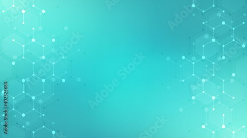 Abstract molecules background. Molecular structures or chemical engineering, genetic research, innovation technology. Scientific, technical or medical concept.