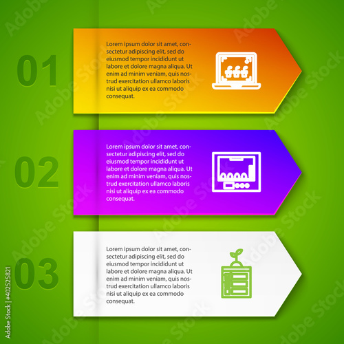 Set line Smart farming technology, Incubator for eggs, and Plant status. Business infographic template. Vector.