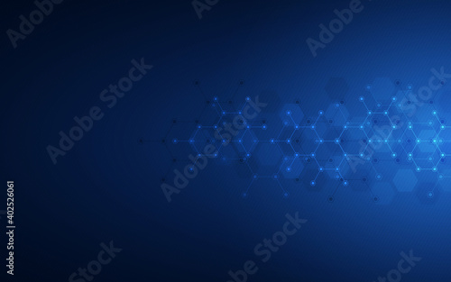 Geometric abstract background of innovation technology concept. Hexagon pattern, molecular structure, genetic engineering. Concepts and ideas for technology, science, and medicine. Vector illustration