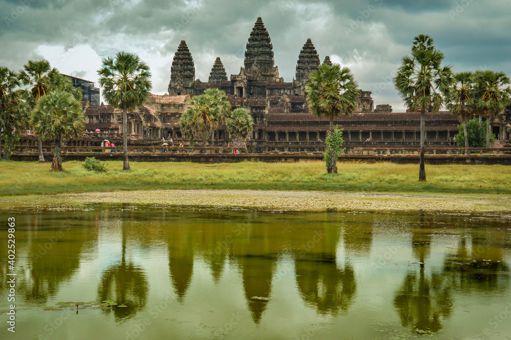 Cinematic scenery of the ancient temple ruins of Angkor Wat in Siem Reap, Cambodia Cinematic scenery of the ancient temple ruins of Angkor Wat in Siem Reap, Cambodia