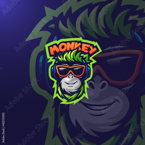 Monkey vibes mascot gaming logo template