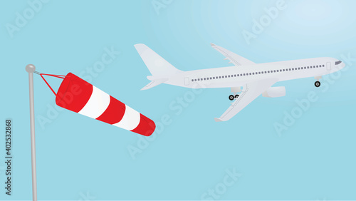 Air sock in font of plane. vector