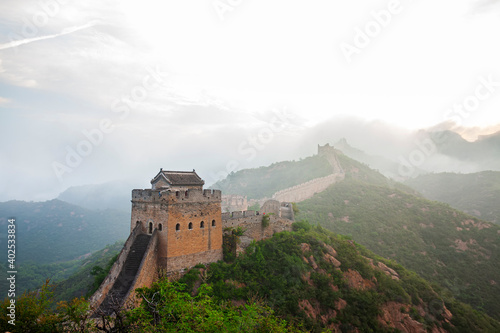 Great Wall in China，The Great Wall and the beautiful clouds in the morning