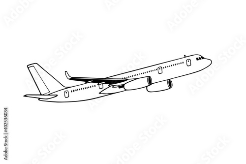 Jetliner hand drawn realistic doodle sketch tracing vector llustration. Airline Concept Travel Passenger plane. Jet commercial airplane.