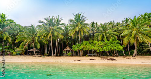 Albaguen Island  also known as Maxima and Albguan island  in Port Barton Bay with paradise white sand beaches - Tropical travel destination in Palawan  Philippines