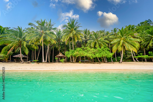 Albaguen Island  also known as Maxima and Albguan island  in Port Barton Bay with paradise white sand beaches - Tropical travel destination in Palawan  Philippines