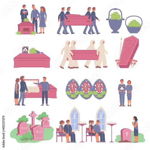 Funeral Flat Icons Collection
