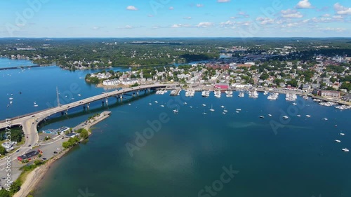 Aerial view of Salem Neck historic district, Danvers River, Beverly Harbor and Essex Bridge connecting Salem and Beverly in City of Salem, Massachusetts MA, USA.	 photo