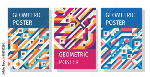 Geometric background design poster set. Abstract graphic pattern. Vertical concept banner. Ornament mosaic layout. Business presentation book cover. Vector illustration. 